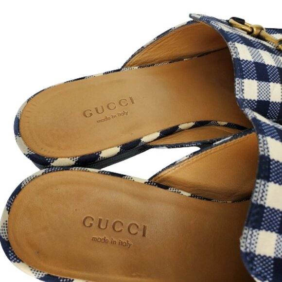 Gucci Princetown Horsebit Gingham Plaid Mules Loafers Flats - Picture 4 of 7